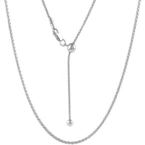 Sterling Silver 1.4MM Diamond Cut Adjustable Wheat Chain Necklace 24' - Adjustable Fox Tail Spiga Necklace in 4 colors