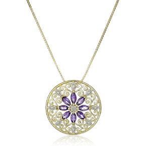 Amazon Collection 18k Yellow Gold Plated Sterling Silver Gemstone and Diamond Accent Filigree Mandala Pendant Necklace, 18" in Saudi Arabia