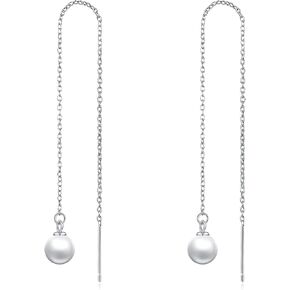 Pull Through Threader Earrings 14k/18K Real Solid Gold Long Piercing Long Pearl/Opal/Ball/Star/Cross/Twist/Teardrop Tassel Dangle Ear Line Eardrop Earrings Jewelry Gifts in Saudi Arabia