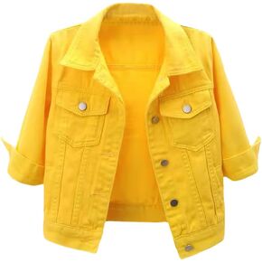 loveimgs Women Casual 3/4 Sleeve Button Down Cropped Denim Jean Jacket Motorcycle Short Jacket in Saudi Arabia