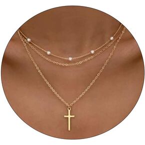 Tasiso الصليب قلادة للنساء 14K مطلية بالذهب لذيذ الطبقات الصليب مشبك ورق سلسلة قلادة قلادة مجموعة أفقية جانبية الصليب قلادة الحد الأدنى العصرية هدايا المجوهرات in Kuwait