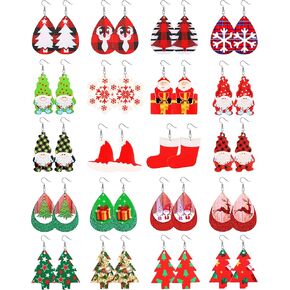 Leather Earrings for Women Christmas Xmas Earrings Teardrop Dangle Lightweight Faux Leather Earrings Holiday Earrings for Christmas New Year Party Decorations Supplies