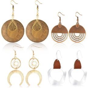 4 Pairs Bohemian Vintage Dangle Earrings Retro Rhinestone Earrings Boho Dangle Drop Earrings for Women Girls in Kuwait
