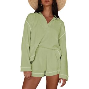 Pink Queen Women's 2023 Fall Casual Waffle Knit Long Sleeve Lounge Sets Casual Top and Shorts 2 Piece Outfits Sweatsuit in Saudi Arabia