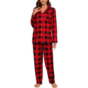 HEARTNICE Women Soft Pajama Set, Long Warm Flannel Pajamas Lightweight Cute Printed Pjs Set with Pockets in Saudi Arabia
