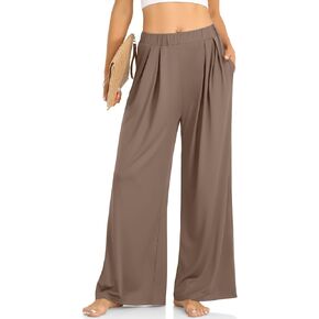 UEU Womens Wide Leg Palazzo Pants Casual High Waisted Flowy Lounge Pants with Pockets