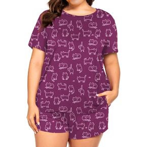 Beocut Plus Size Pajamas Womens Pajama Sets Shorts Pj Lounge Sets Cute Print Sleepwear with Pockets