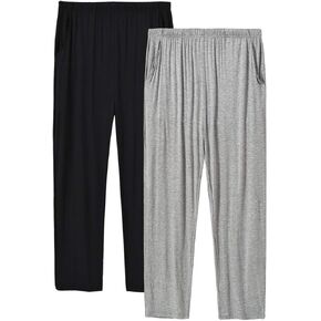 JINSHI Mens Modal Pajama Pants 2 Pack Lightweight Long Bottoms Pants with Pocket Drawstring