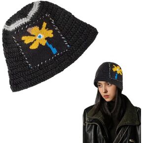 OSOPLAY Handwoven Bucket Hat for Women Color Contrast Cloche Hats Knitted Beanies Floppy Fishing Hat