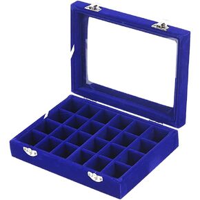 MeJell 24 Slot Velvet Glass Jewelry Box Organizer Rings Earrings Tray Display Storage Case