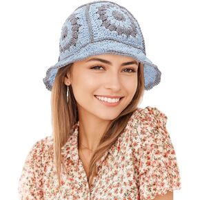 Durio Crochet Bucket Hat for Women Handmade Knit Floral Bucket Hat Summer Foldable Knitted Bucket Hats for Women Trendy Cute