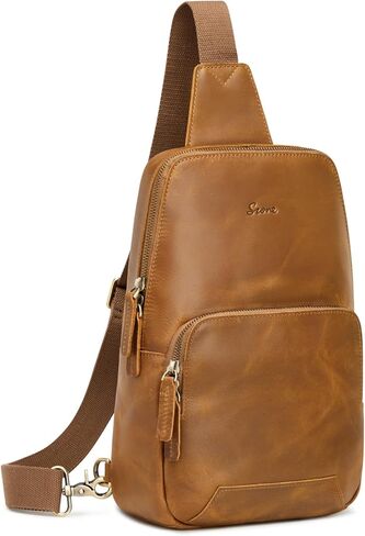 حقيبة كتف من S-ZONE للرجال والنساء مزودة بخاصية تحديد الهوية بموجات الراديو (RFID) من الجلد الطبيعي وحقيبة كتف على الظهر والمشي لمسافات طويلة والسفر in Kuwait