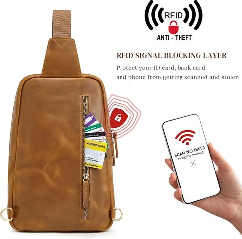 حقيبة كتف من S-ZONE للرجال والنساء مزودة بخاصية تحديد الهوية بموجات الراديو (RFID) من الجلد الطبيعي وحقيبة كتف على الظهر والمشي لمسافات طويلة والسفر in Kuwait