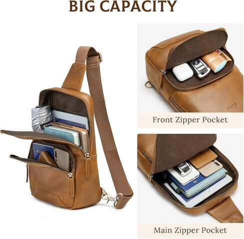 حقيبة كتف من S-ZONE للرجال والنساء مزودة بخاصية تحديد الهوية بموجات الراديو (RFID) من الجلد الطبيعي وحقيبة كتف على الظهر والمشي لمسافات طويلة والسفر in Kuwait