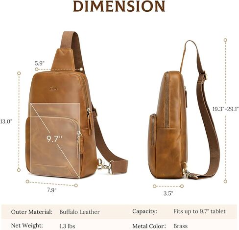 حقيبة كتف من S-ZONE للرجال والنساء مزودة بخاصية تحديد الهوية بموجات الراديو (RFID) من الجلد الطبيعي وحقيبة كتف على الظهر والمشي لمسافات طويلة والسفر in Kuwait