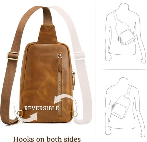 حقيبة كتف من S-ZONE للرجال والنساء مزودة بخاصية تحديد الهوية بموجات الراديو (RFID) من الجلد الطبيعي وحقيبة كتف على الظهر والمشي لمسافات طويلة والسفر in Kuwait