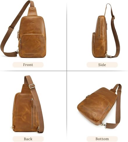 حقيبة كتف من S-ZONE للرجال والنساء مزودة بخاصية تحديد الهوية بموجات الراديو (RFID) من الجلد الطبيعي وحقيبة كتف على الظهر والمشي لمسافات طويلة والسفر in Kuwait