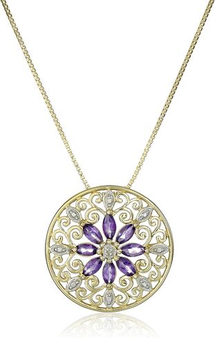 Amazon Collection 18k Yellow Gold Plated Sterling Silver Gemstone and Diamond Accent Filigree Mandala Pendant Necklace, 18" in Kuwait