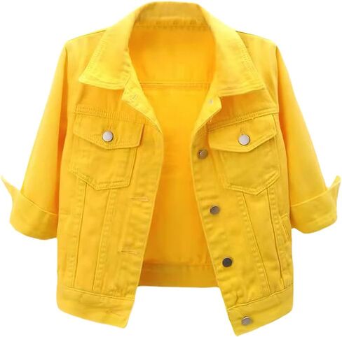 loveimgs Women Casual 3/4 Sleeve Button Down Cropped Denim Jean Jacket Motorcycle Short Jacket in Kuwait