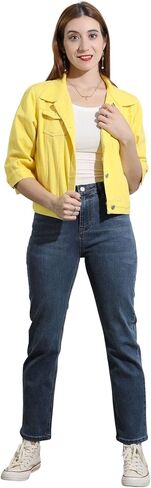 loveimgs Women Casual 3/4 Sleeve Button Down Cropped Denim Jean Jacket Motorcycle Short Jacket in Kuwait