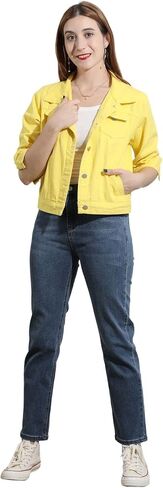 loveimgs Women Casual 3/4 Sleeve Button Down Cropped Denim Jean Jacket Motorcycle Short Jacket in Kuwait