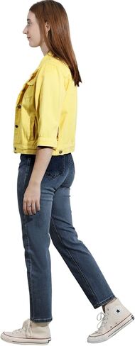 loveimgs Women Casual 3/4 Sleeve Button Down Cropped Denim Jean Jacket Motorcycle Short Jacket in Kuwait