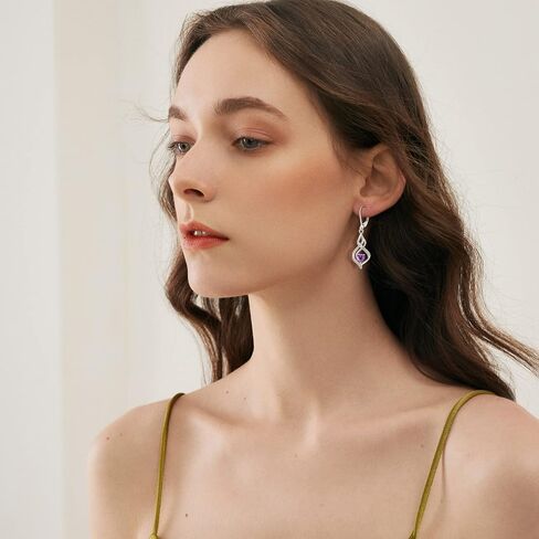 Inpasne Dangle Drop Earrings for Women 925 Sterling Silver Infinity Leverback Earrings with Birthstone Twisted Jewelry Gifts for Women Mom Her Wife Girlfriend Daughter in Kuwait