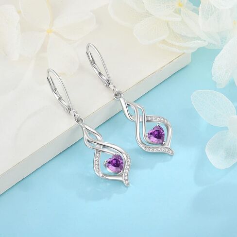 Inpasne Dangle Drop Earrings for Women 925 Sterling Silver Infinity Leverback Earrings with Birthstone Twisted Jewelry Gifts for Women Mom Her Wife Girlfriend Daughter in Kuwait
