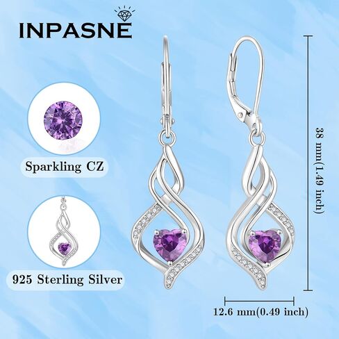 Inpasne Dangle Drop Earrings for Women 925 Sterling Silver Infinity Leverback Earrings with Birthstone Twisted Jewelry Gifts for Women Mom Her Wife Girlfriend Daughter in Kuwait