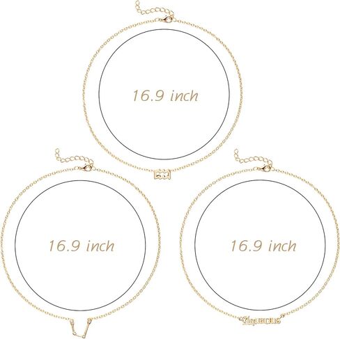 pantide 3pcs كوكبة زودياك طبقة القلائد للنساء الفتيات، الرجعية 14 كيلو مطلية بالذهب 12 كوكبة قلادة قلادة رائعة رسالة برجك الإنجليزية القديمة علامة زودياك المجوهرات هدية عيد ميلاد in Kuwait