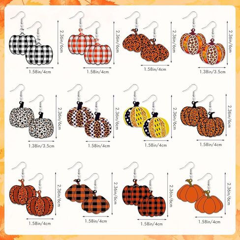 12 Pairs Thanksgiving Fall Earrings for Women Leopard pumpkin Maple Leaf Turkey Sunflower Pine Cone Drop Dangle Earrings Set Autumn Thanksgiving Jewelry Gifts in Kuwait