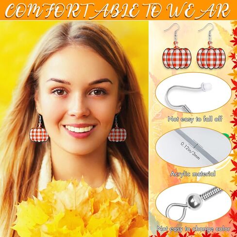 12 Pairs Thanksgiving Fall Earrings for Women Leopard pumpkin Maple Leaf Turkey Sunflower Pine Cone Drop Dangle Earrings Set Autumn Thanksgiving Jewelry Gifts in Kuwait