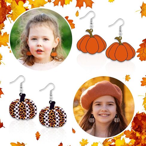 12 Pairs Thanksgiving Fall Earrings for Women Leopard pumpkin Maple Leaf Turkey Sunflower Pine Cone Drop Dangle Earrings Set Autumn Thanksgiving Jewelry Gifts in Kuwait