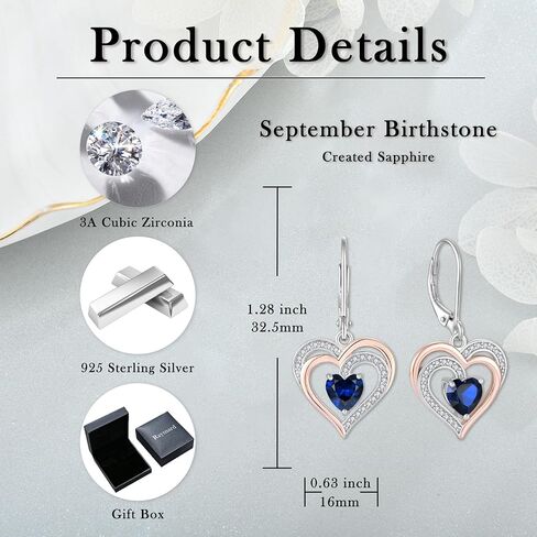 أقراط ريمارد على شكل قلب ليفرباك للنساء، 925 من الفضة الاسترليني المتدلية على شكل قطرة على شكل قلب مجوهرات جوهرة الميلاد للنساء in Kuwait