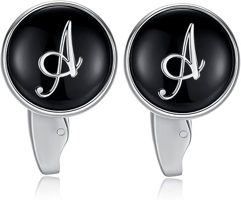 HONEY BEAR Initial Letter Alphabet Cufflinks & Tie Clips Set – Stainless Steel for Wedding Business Gift Men's Shirt Black in Kuwait