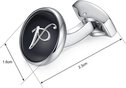 HONEY BEAR Initial Letter Alphabet Cufflinks & Tie Clips Set – Stainless Steel for Wedding Business Gift Men's Shirt Black in Kuwait