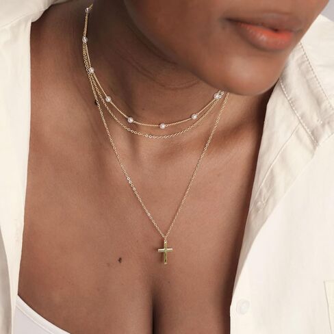 Tasiso الصليب قلادة للنساء 14K مطلية بالذهب لذيذ الطبقات الصليب مشبك ورق سلسلة قلادة قلادة مجموعة أفقية جانبية الصليب قلادة الحد الأدنى العصرية هدايا المجوهرات in Kuwait