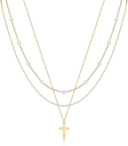 Tasiso الصليب قلادة للنساء 14K مطلية بالذهب لذيذ الطبقات الصليب مشبك ورق سلسلة قلادة قلادة مجموعة أفقية جانبية الصليب قلادة الحد الأدنى العصرية هدايا المجوهرات in Kuwait