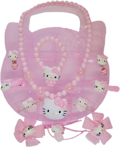 مجموعة مجوهرات فتاة KwahKwah Hellokitty Kid إكسسوارات أزياء أقراط ومشابك شعر مجموعة قلادة الأميرة الكرتونية in Kuwait