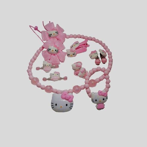 مجموعة مجوهرات فتاة KwahKwah Hellokitty Kid إكسسوارات أزياء أقراط ومشابك شعر مجموعة قلادة الأميرة الكرتونية in Kuwait