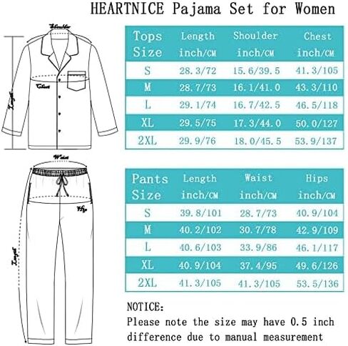 HEARTNICE Women Soft Pajama Set, Long Warm Flannel Pajamas Lightweight Cute Printed Pjs Set with Pockets in Saudi Arabia