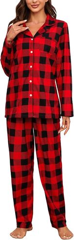 HEARTNICE Women Soft Pajama Set, Long Warm Flannel Pajamas Lightweight Cute Printed Pjs Set with Pockets in Saudi Arabia