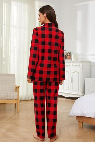 HEARTNICE Women Soft Pajama Set, Long Warm Flannel Pajamas Lightweight Cute Printed Pjs Set with Pockets in Saudi Arabia