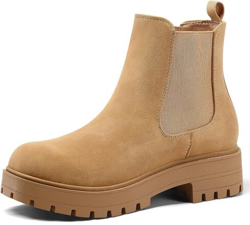 mysoft Women's Chelsea boots Low Heel Slip On Lug Sole Elastic Ankle Booties in Saudi Arabia