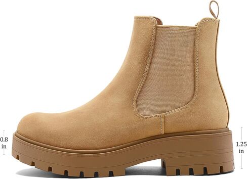 mysoft Women's Chelsea boots Low Heel Slip On Lug Sole Elastic Ankle Booties in Saudi Arabia