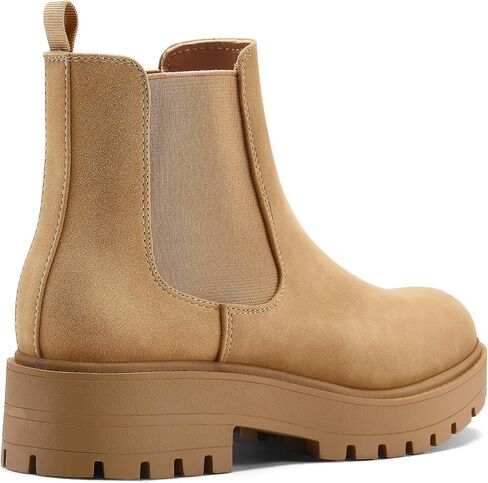 mysoft Women's Chelsea boots Low Heel Slip On Lug Sole Elastic Ankle Booties in Saudi Arabia
