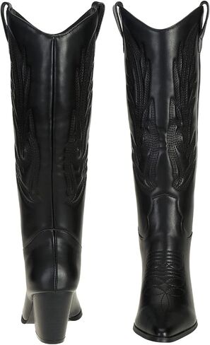 SheSole Women's Tall Cowgirl Cowboy Boots Knee High Chunky Heel Wide Calf Western Country Riding Boots in Kuwait