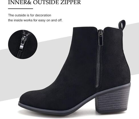 JABASIC Women Ankle Boots Side Zipper Booties Low Heel Dress Boots in Kuwait