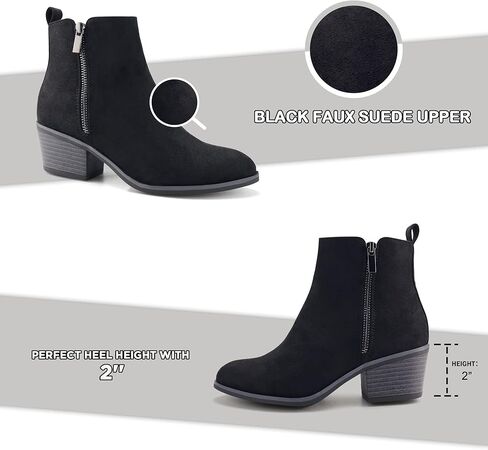 JABASIC Women Ankle Boots Side Zipper Booties Low Heel Dress Boots in Kuwait