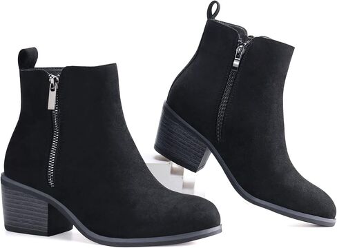 JABASIC Women Ankle Boots Side Zipper Booties Low Heel Dress Boots in Kuwait